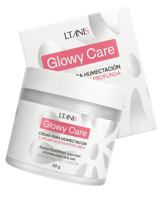 Envase de Glowy Care de 50 g, crema de humectación e hidratación profunda de LTANIS