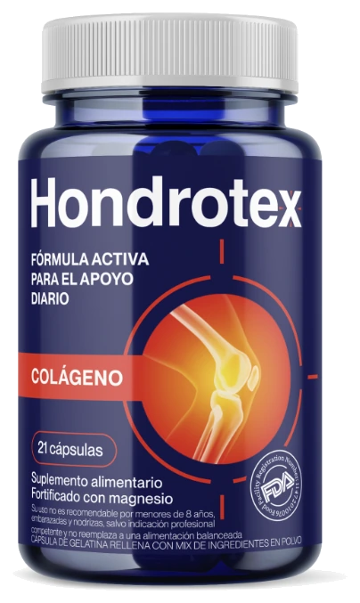 Frasco de Hondrotex con 21 cápsulas de colágeno y magnesio para las articulaciones