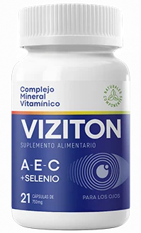 Frasco de Viziton con 21 cápsulas de luteína, zeaxantina y vitaminas A, C y E para la vista
